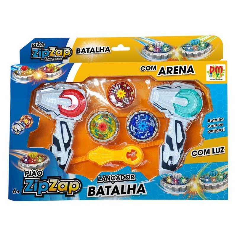 Beyblade Com Luz 2 Lançadores E Arena Pião Zip Zap DMT6297 - Dm